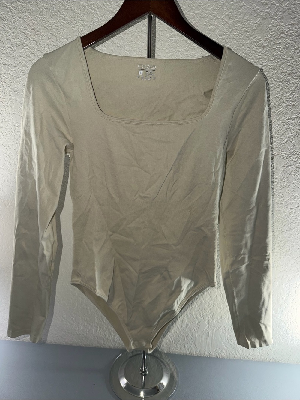 Long Sleeve Square Neck Bodysuit - Cream